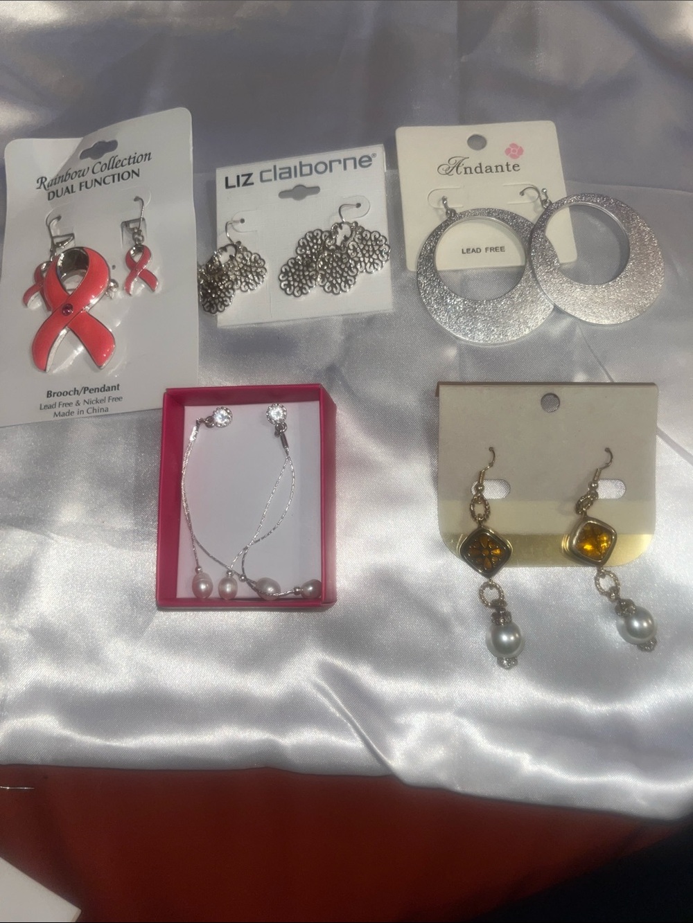 Liz Claiborne Silver Filigree Cluster Drop Earrings